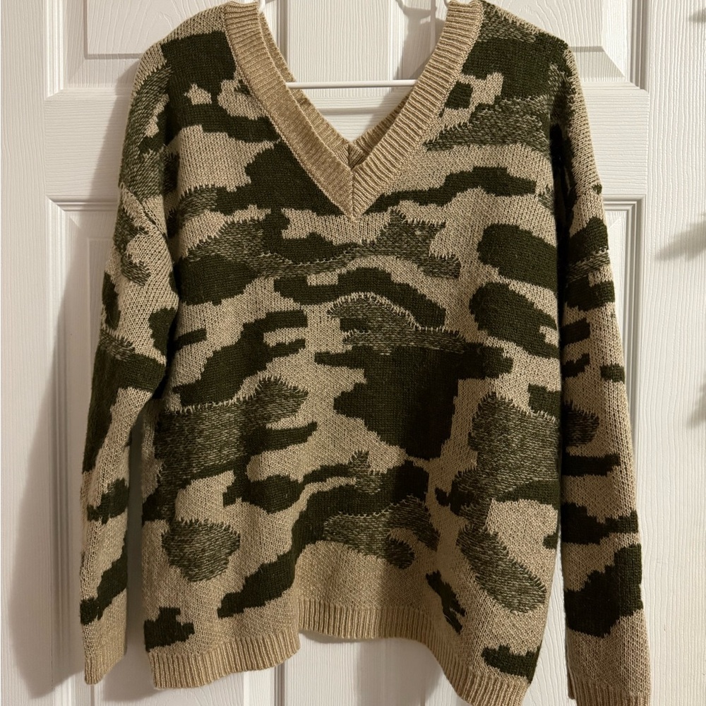 Camo V-Neck Sweater